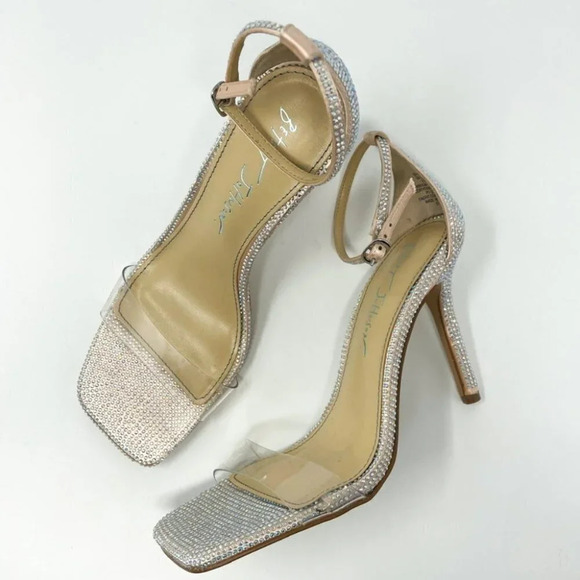 Betsey Johnson SB-Cole Champagne Rhinestone Ankle Strap Heels Sandals Sz 6.5 - Picture 3 of 10